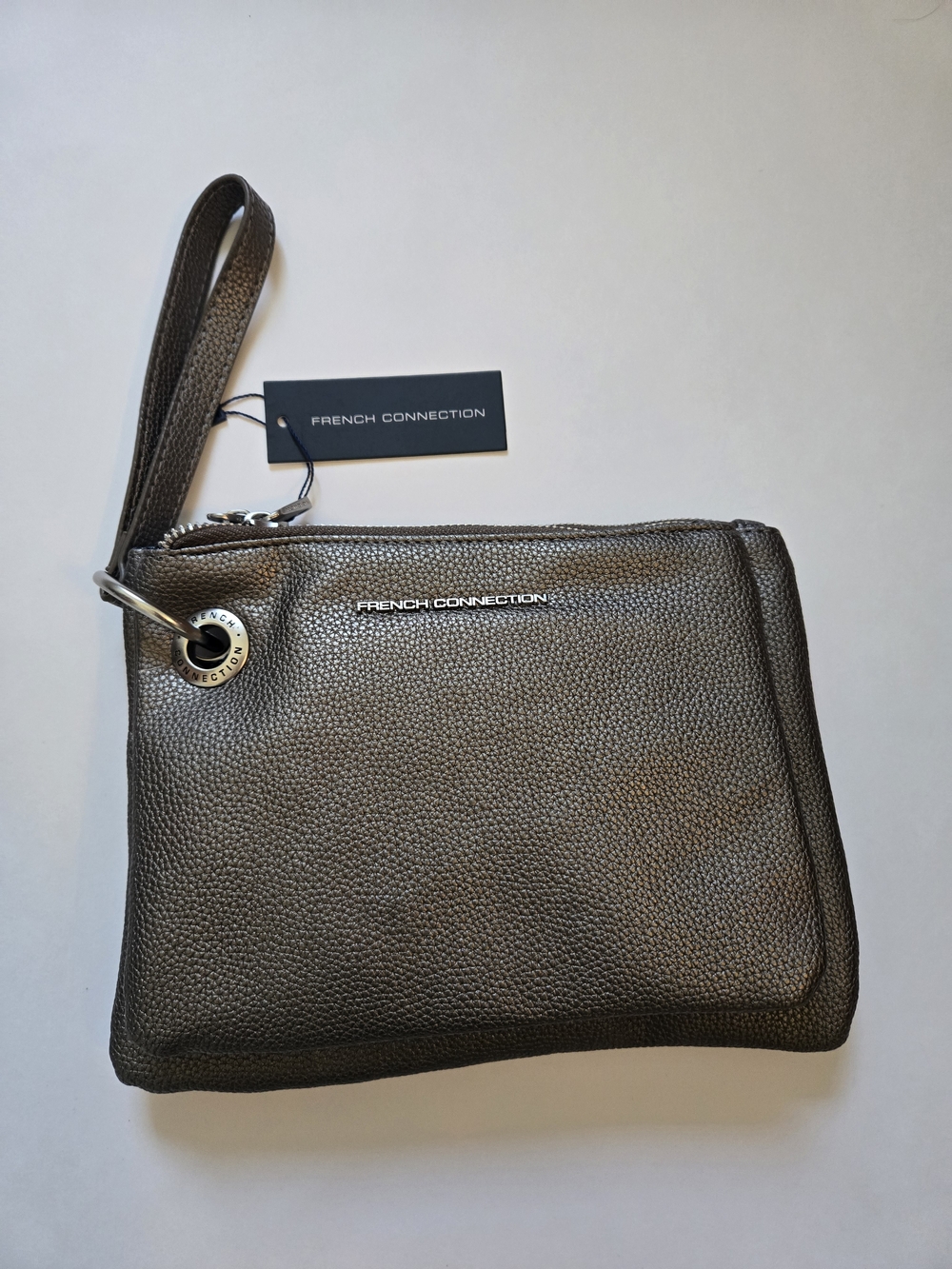NWT French Connection Metallic Pewter 2 Pouch Wristlet